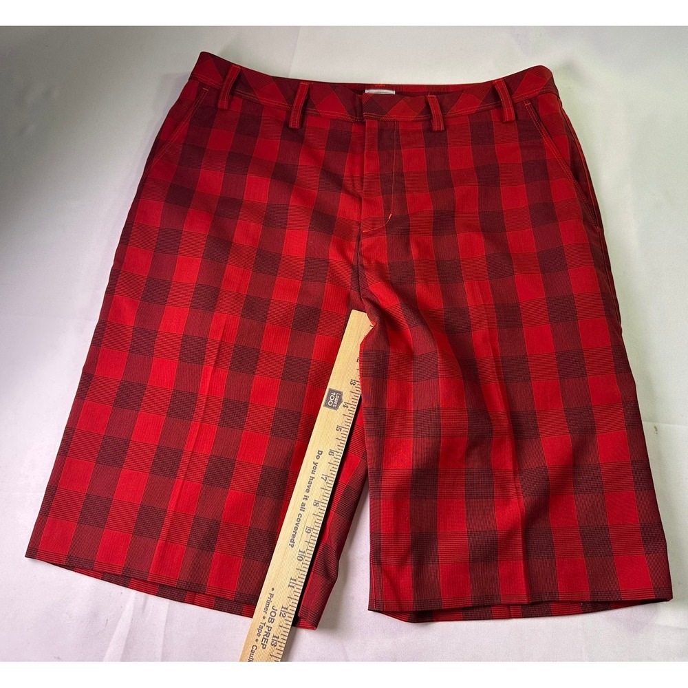 Adidas Golf Shorts Men 34 Red Black Buffalo Check Plaid Performance Stretch Flat - Picture 9 of 11